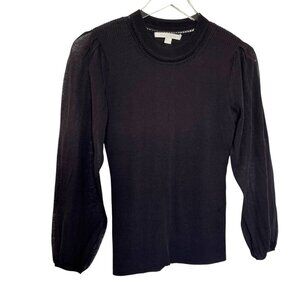 JONATHAN SIMKHAI Mesh Sleeve Black RIbbed Knit Top Size medium sweater